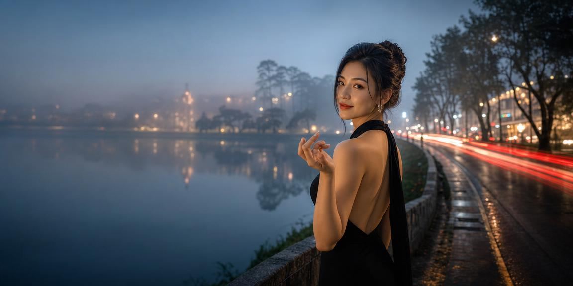 Màn hình hiển thị thưởng hoàn tiền rebate với ánh đèn neon tại Đà Lạt về đêm